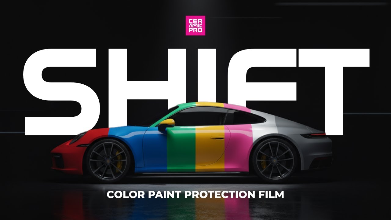 Ceramic Pro SHIFT color paint protection film — multi-color demo on a Porsche 911